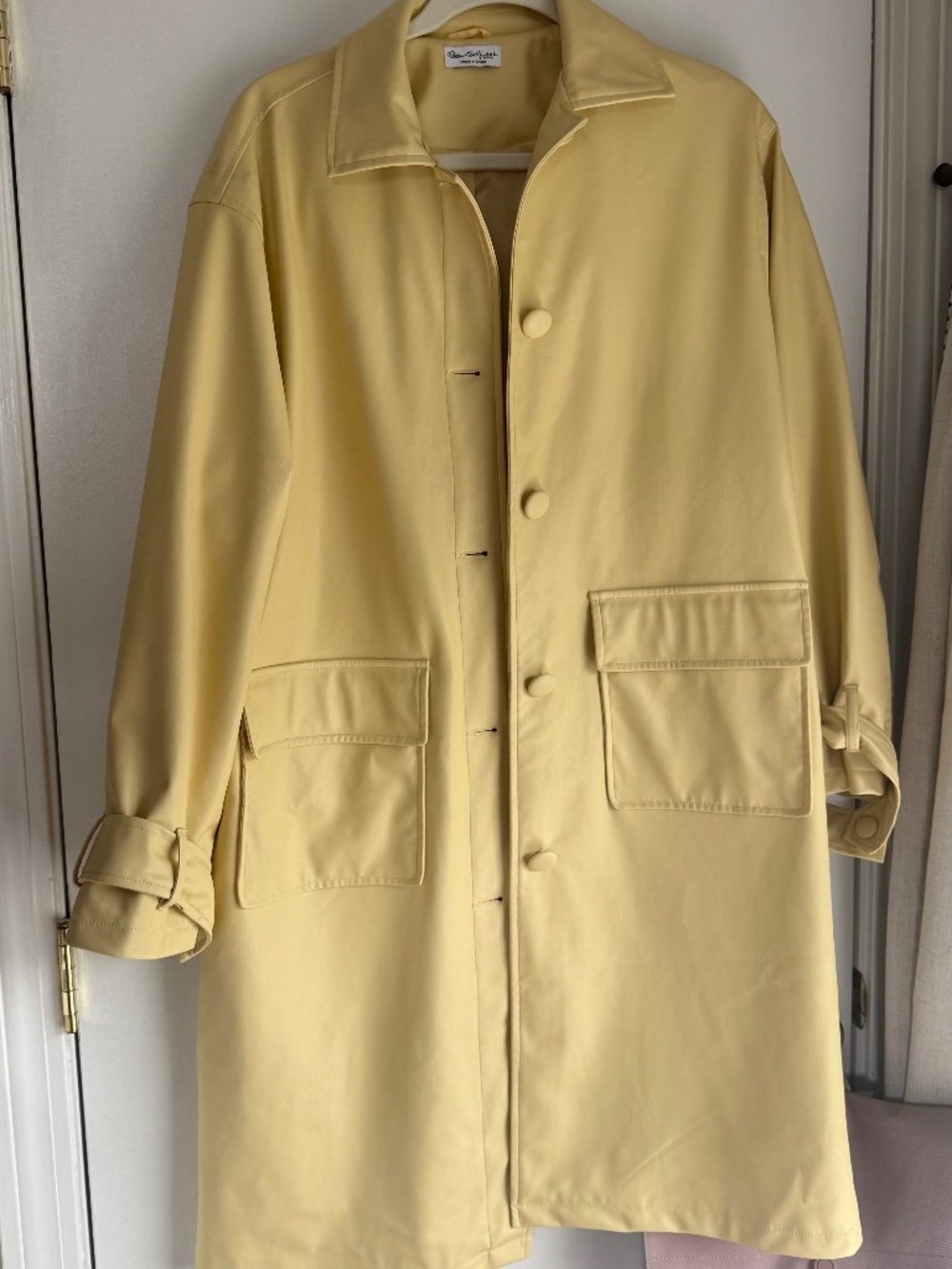 NWT Miss Selfridge Faux Leather Yellow Buttermilk Trench Coat — Size 2